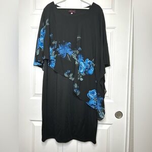 Hanna Nikole NWT Black Blue‎ Floral Overlay Dress Special Occasion 20W
